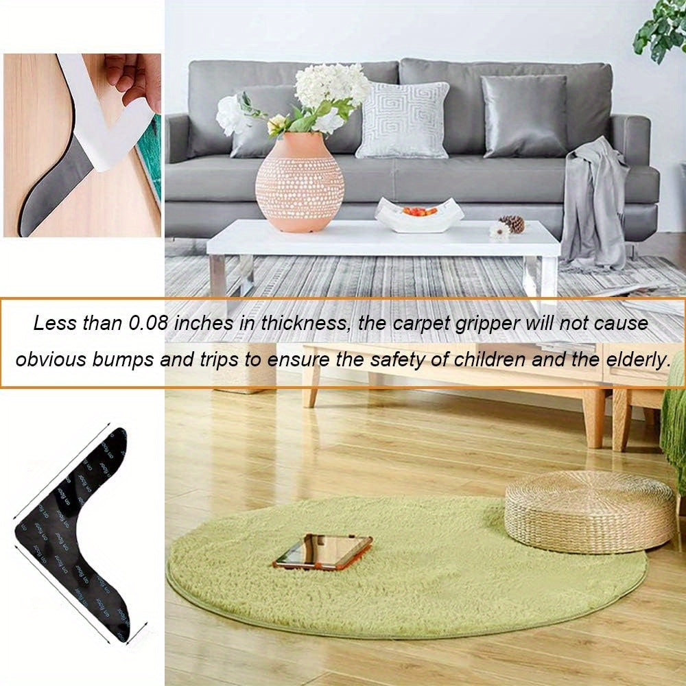 Набор из 4/8/12 захватов для ковров с прочным клеем - предотвращает скручивание и скольжение ковров, фиксирует ковры на месте, сохраняет углы ровными, подходит для углов и краев, многоразовые черные захваты