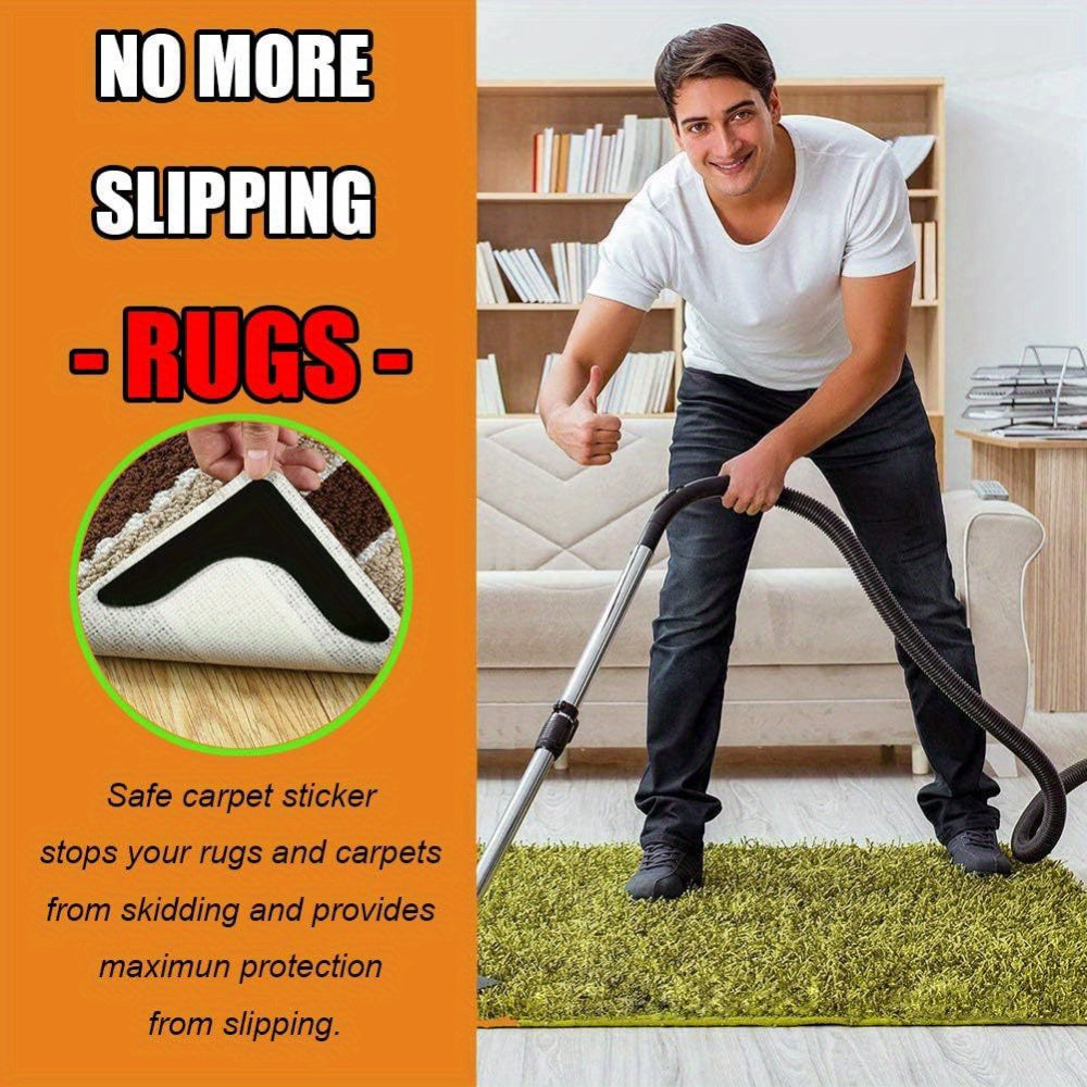 Набор из 4/8/12 захватов для ковров с прочным клеем - предотвращает скручивание и скольжение ковров, фиксирует ковры на месте, сохраняет углы ровными, подходит для углов и краев, многоразовые черные захваты