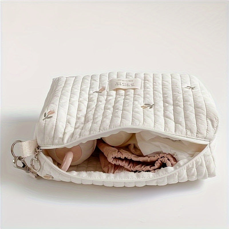 Embroidered Stroller Organizer with Zipper for Moms Baby Essentials Wet Dry Bag