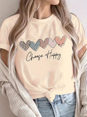 Plus Size Heart Letter Print T-Shirt Casual Short Sleeve Top for Spring and Summer