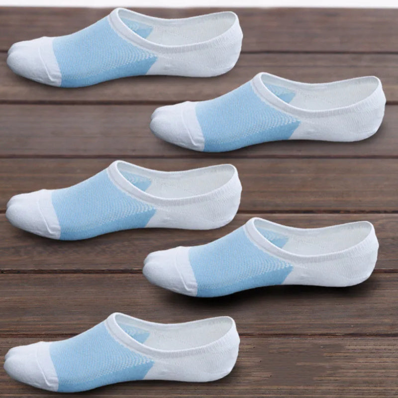 Men's Color Block Liner Anklet Socks 5 Pairs Cotton Blend Breathable Outdoor