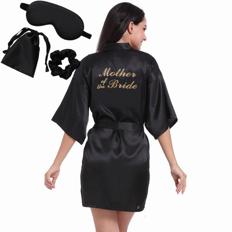Silk Satin Bride Robe Set with Eye Mask and Scrunchie Monogram Sleepwear for Wedding Parties