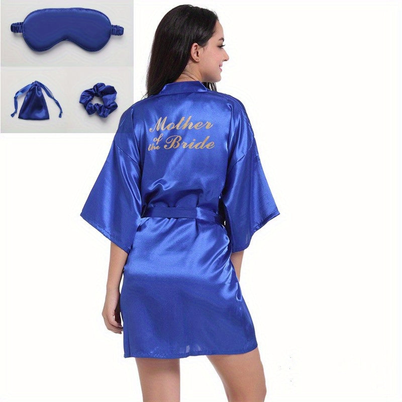 Silk Satin Bride Robe Set with Eye Mask and Scrunchie Monogram Sleepwear for Wedding Parties
