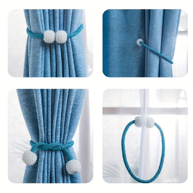 Set of 4 Magnetic Curtain Tiebacks with Artificial Pearl Balls for Elegant Home Decor