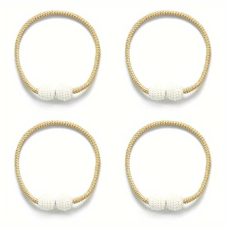 Set of 4 Magnetic Curtain Tiebacks with Artificial Pearl Balls for Elegant Home Decor