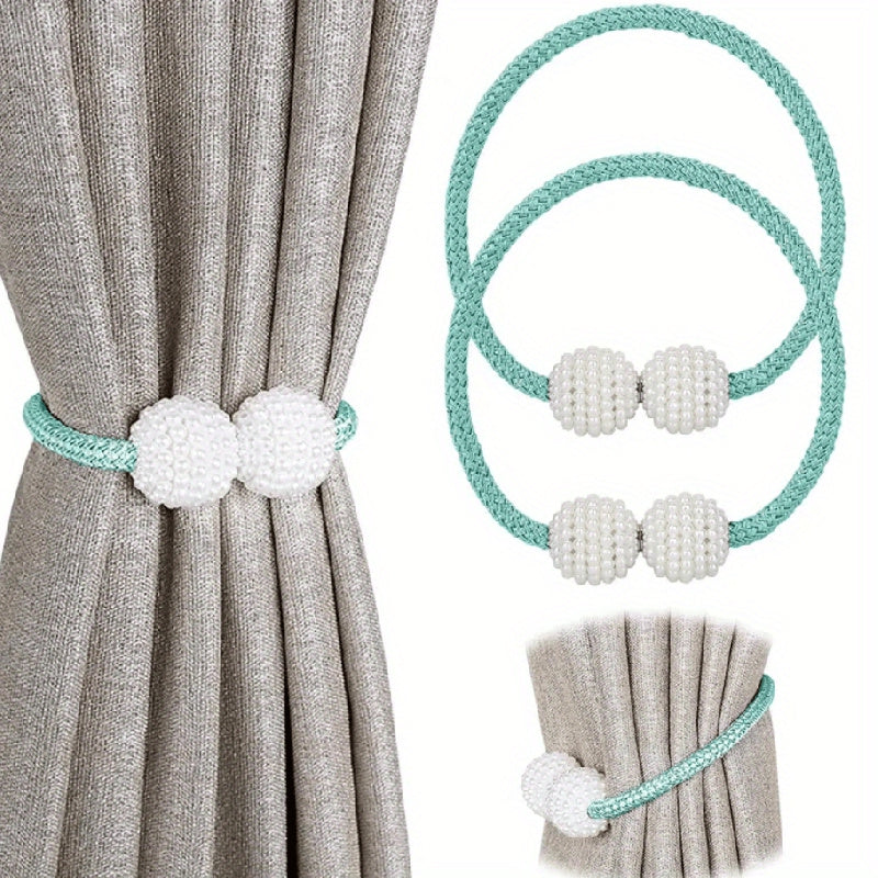 Juego de 2 sujetadores de cortina con perlas artificiales modernas, elegantes sujetadores de cortina para dormitorio y sala de estar