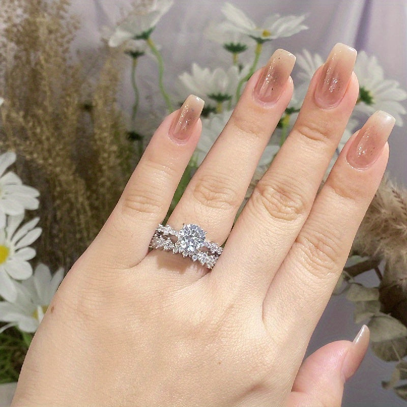 Sterling Silver Stacking Rings Set with Moissanite for Women Engagement Wedding