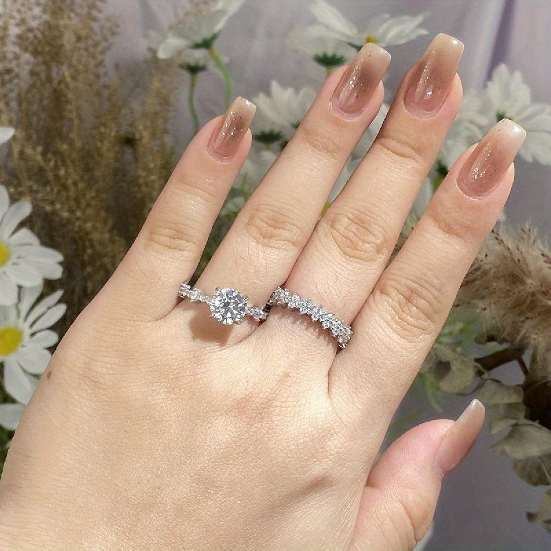 Sterling Silver Stacking Rings Set with Moissanite for Women Engagement Wedding
