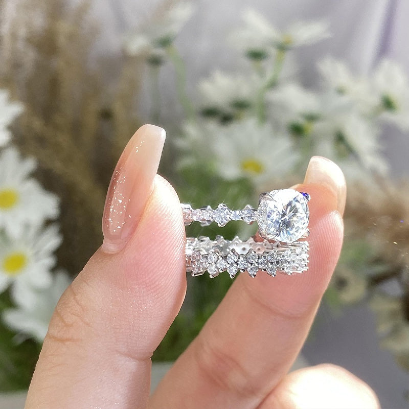 Sterling Silver Stacking Rings Set with Moissanite for Women Engagement Wedding