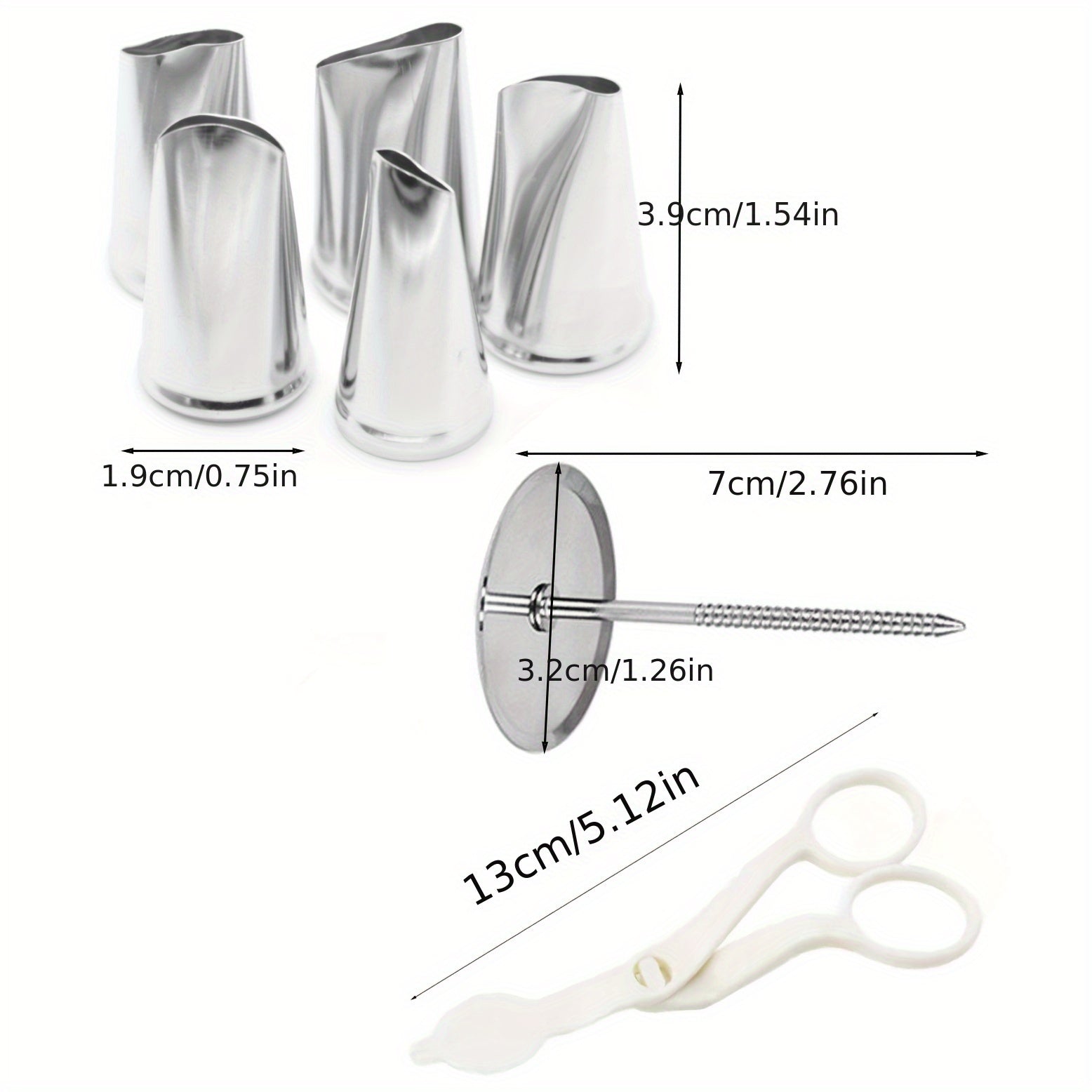 7-Piece Cake Decorating Tools Set Including Rose and Mouth Mounting Tools, Scissors, Nails