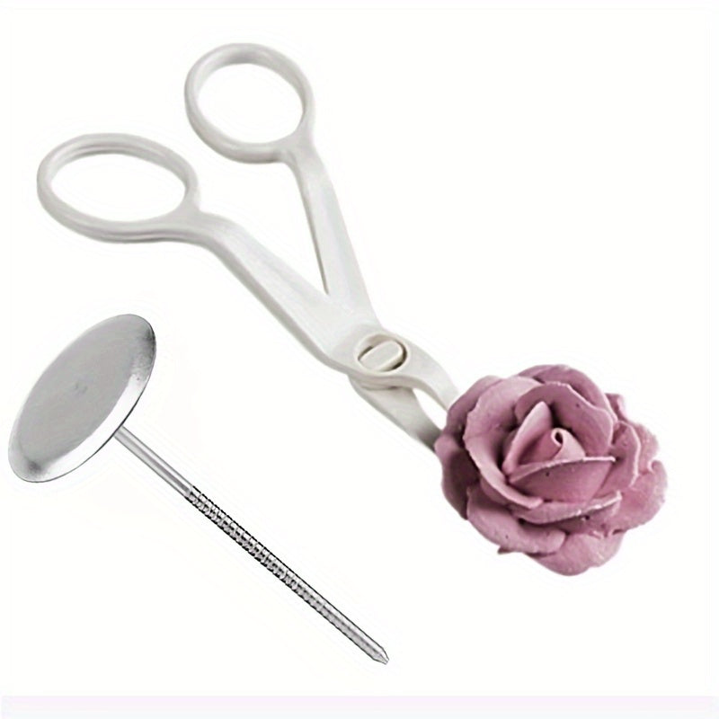 7-Piece Cake Decorating Tools Set Including Rose and Mouth Mounting Tools, Scissors, Nails