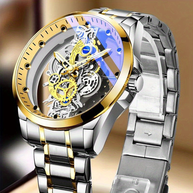 Men's Mechanical Watch Stainless Steel Luminous Dial Quartz Business Gold Watch