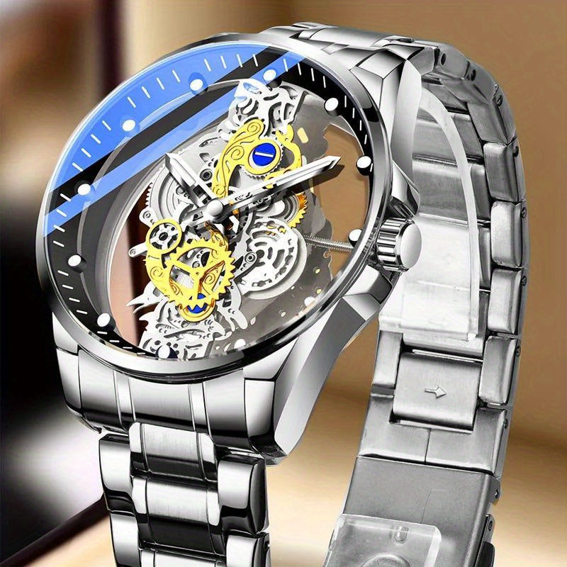 Men's Mechanical Watch Stainless Steel Luminous Dial Quartz Business Gold Watch