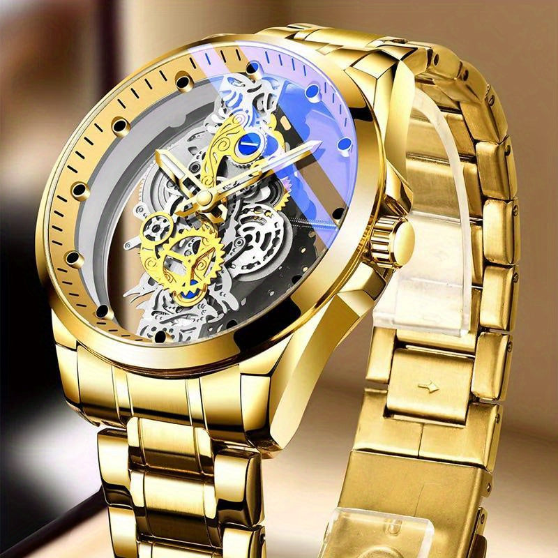Men's Mechanical Watch Stainless Steel Luminous Dial Quartz Business Gold Watch