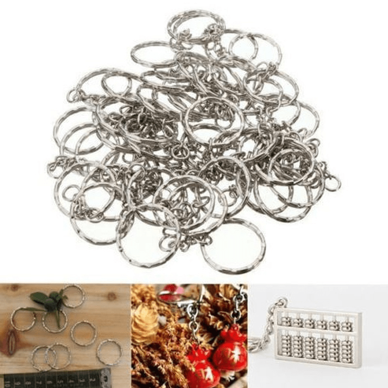 Set of 50 Alloy Key Rings Keychain with Link Chain for Crafting and DIY Projects