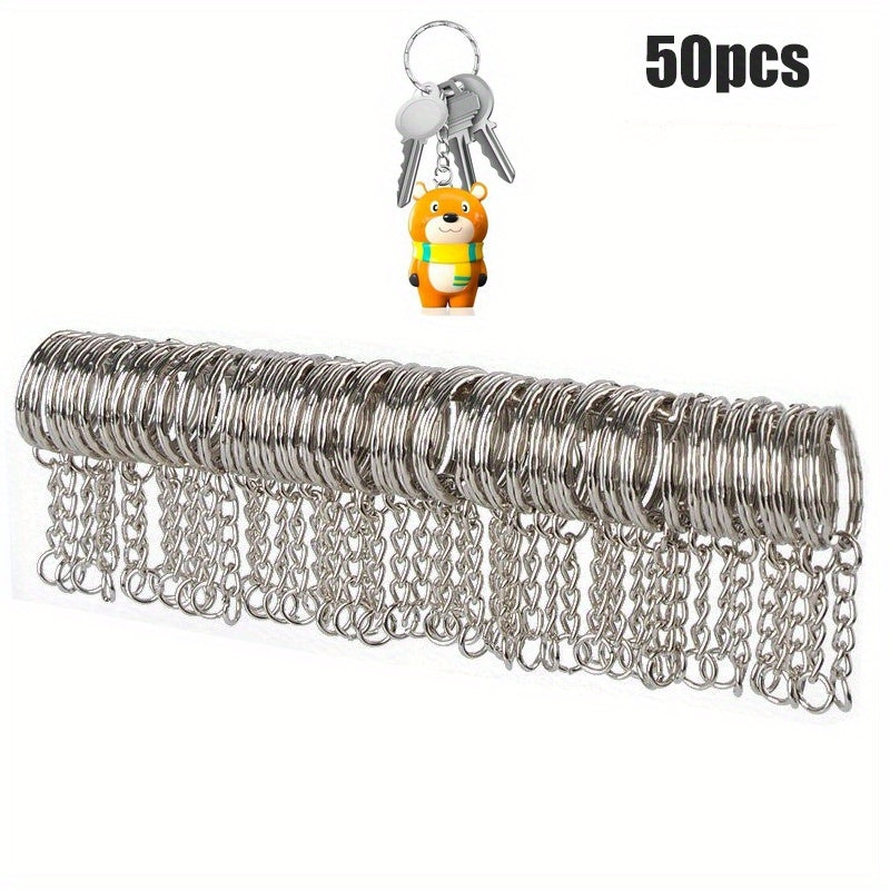 Set of 50 Alloy Key Rings Keychain with Link Chain for Crafting and DIY Projects