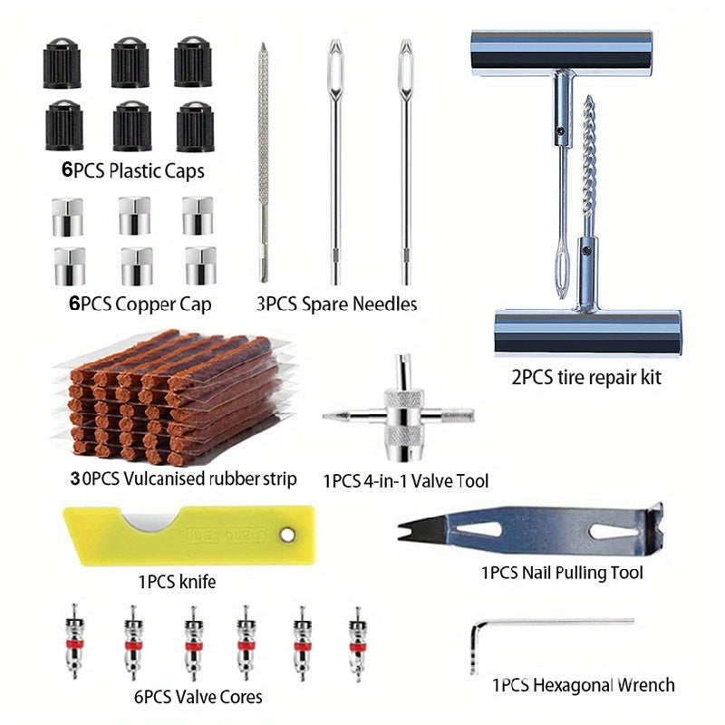 Multi-Purpose Tire Repair Kit for Car Motorcycle Bike Tubeless Puncture Set