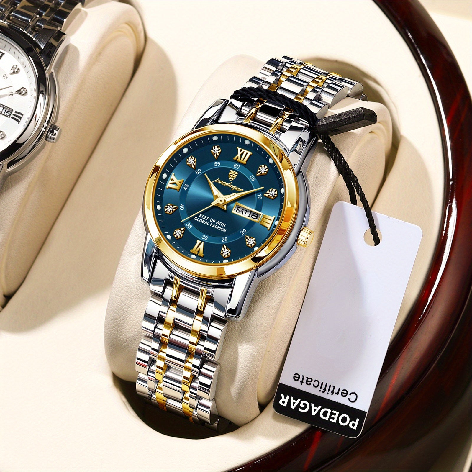 Women's Stainless Steel Quartz Wristwatch with Luminous Hands and Date Display