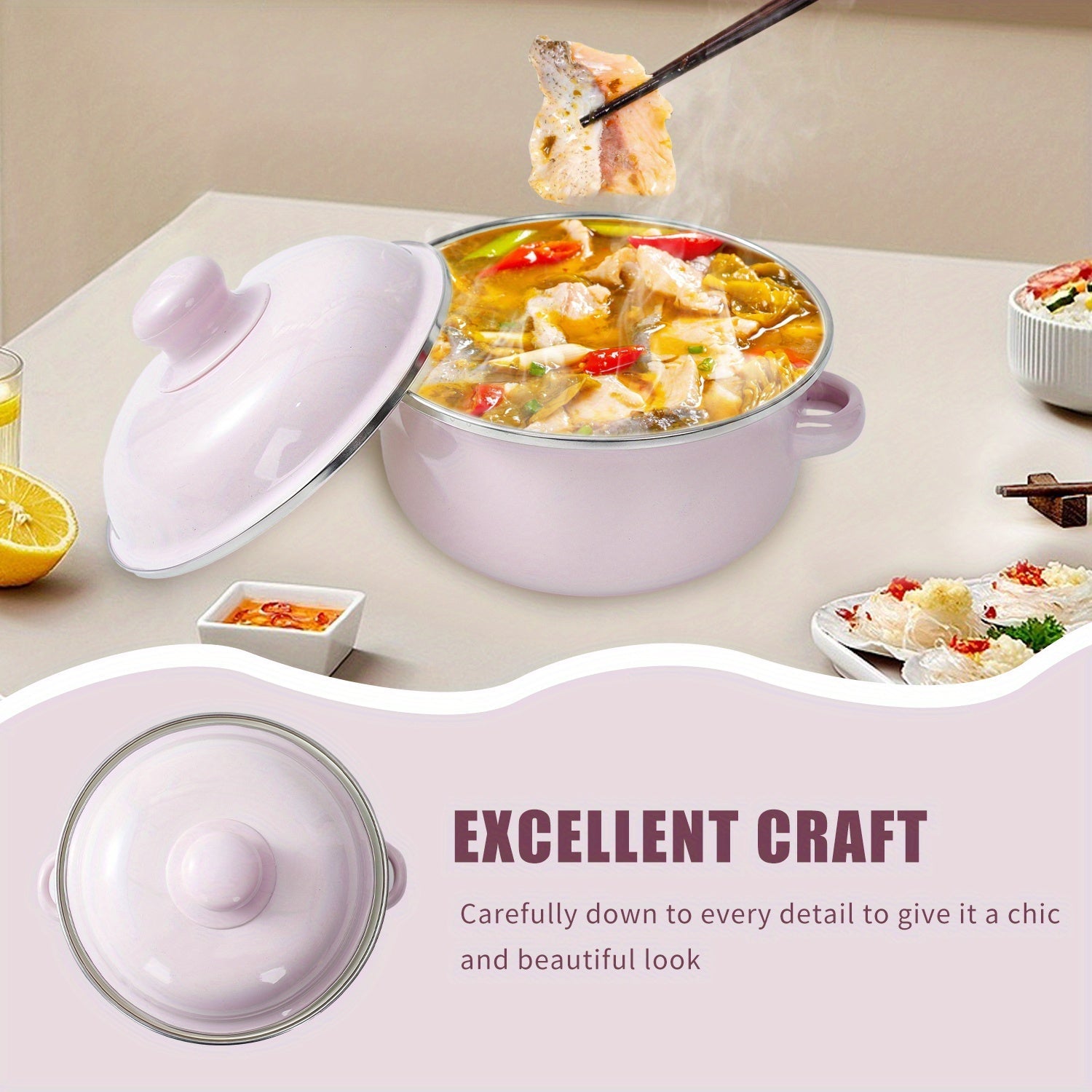 Enamel Cookware Set Including Soup, Stew, and Boiling Pots for Gas and Electric Stoves