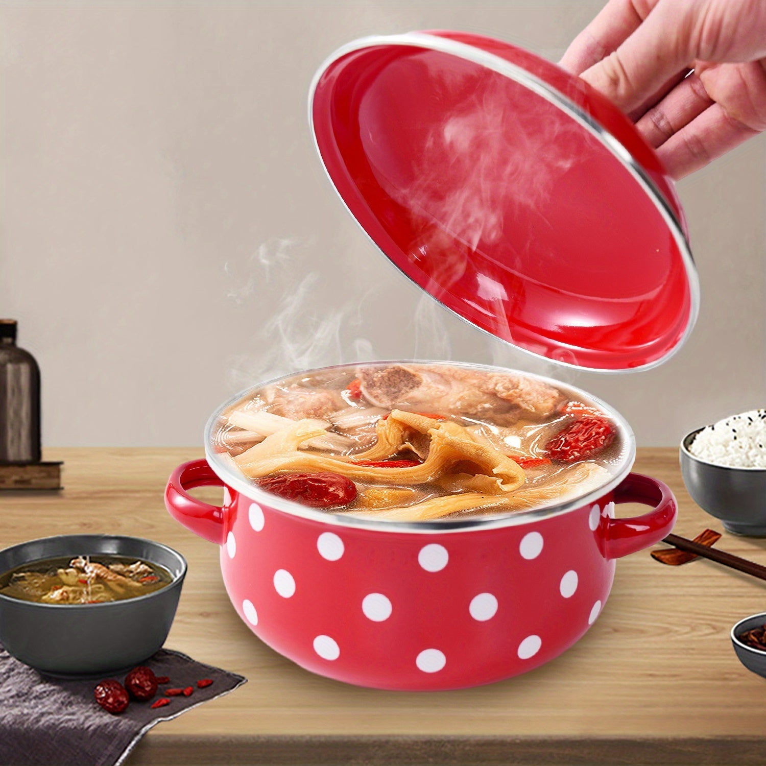 Enamel Cookware Set Including Soup, Stew, and Boiling Pots for Gas and Electric Stoves