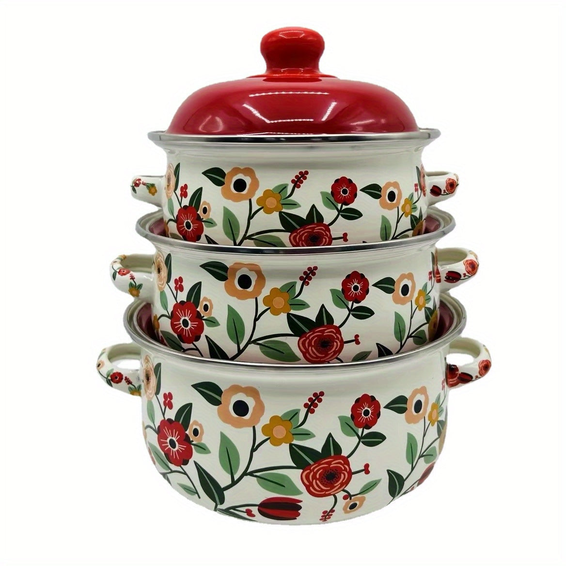Enamel Cookware Set Including Soup, Stew, and Boiling Pots for Gas and Electric Stoves
