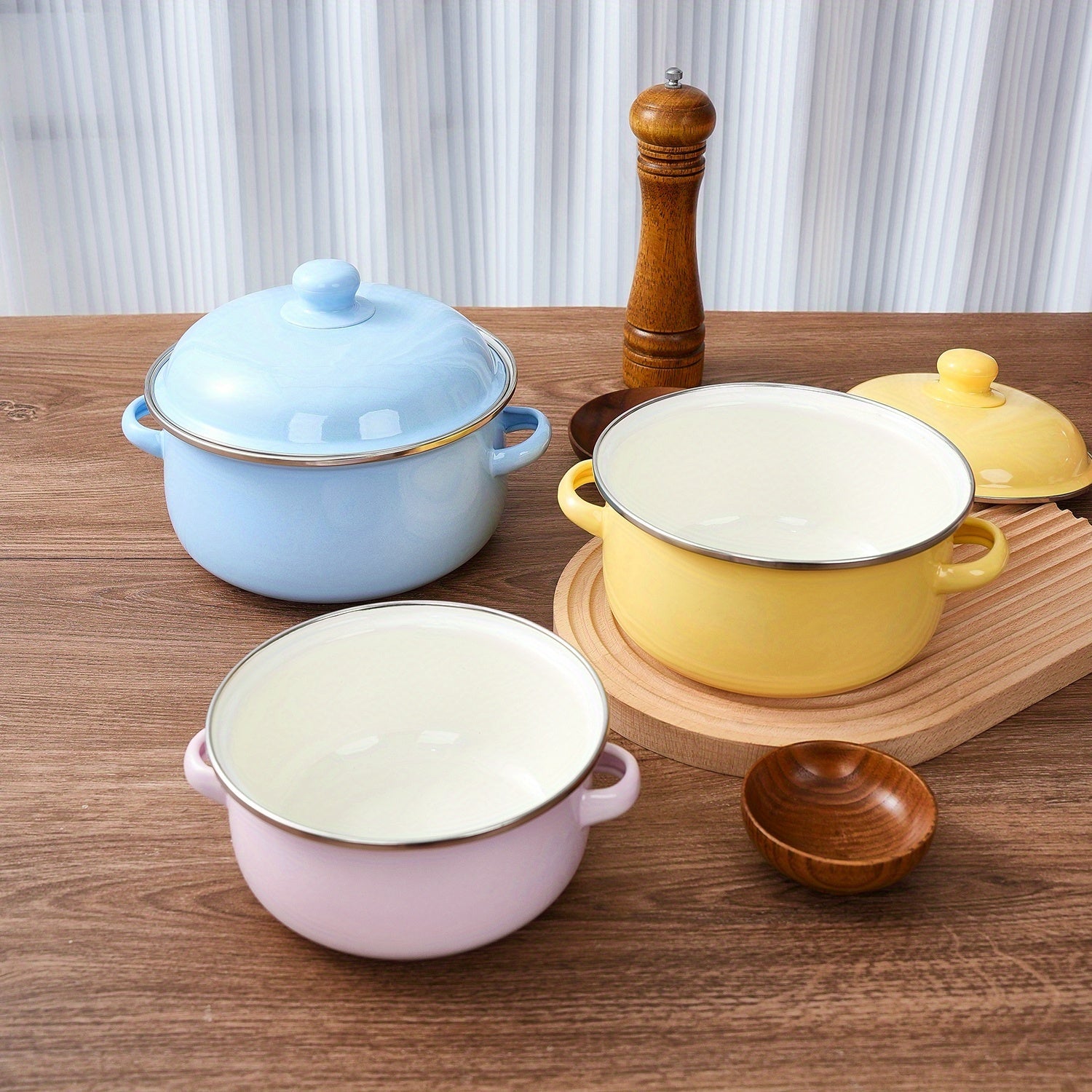 Enamel Cookware Set Including Soup, Stew, and Boiling Pots for Gas and Electric Stoves