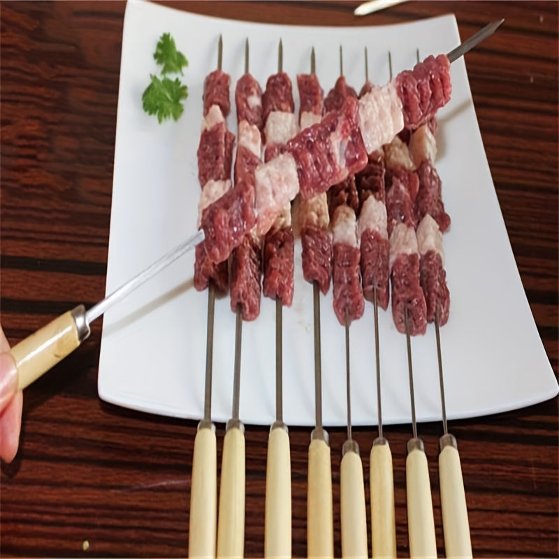 20 Stainless Steel Barbecue Skewers with Wooden Handles for Grilling and Outdoor Cooking