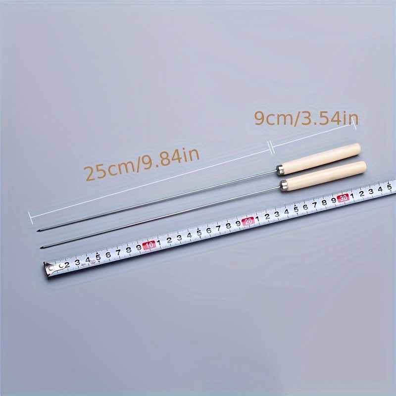 20 Stainless Steel Barbecue Skewers with Wooden Handles for Grilling and Outdoor Cooking