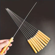 20 Stainless Steel Barbecue Skewers with Wooden Handles for Grilling and Outdoor Cooking