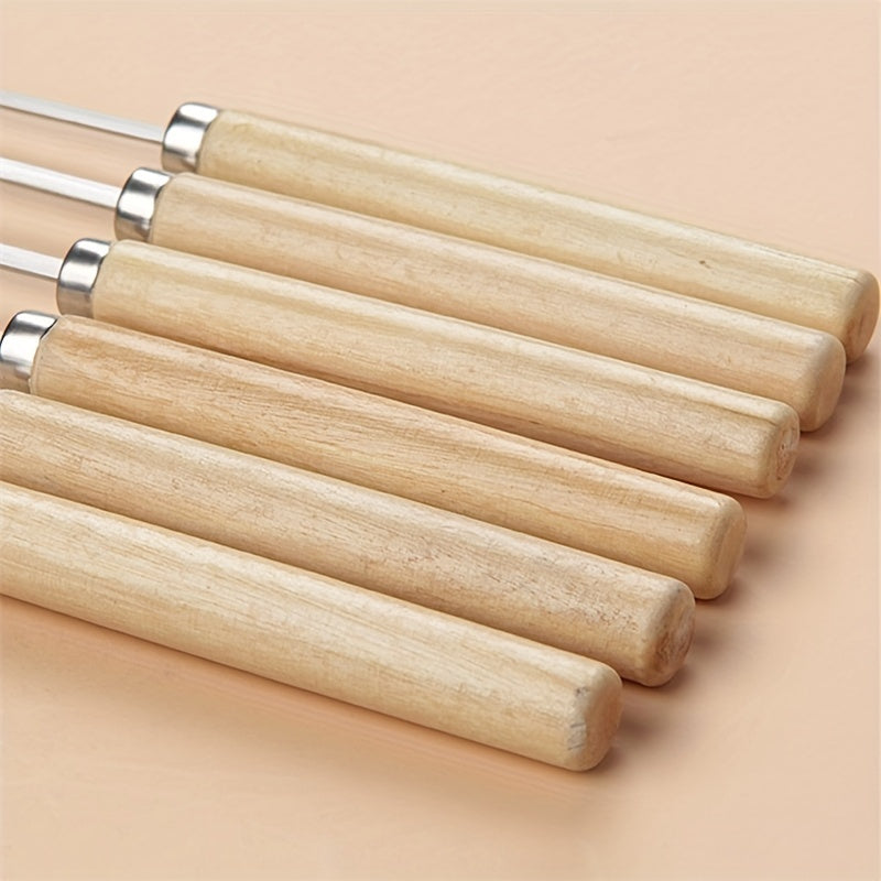 20 Stainless Steel Barbecue Skewers with Wooden Handles for Grilling and Outdoor Cooking