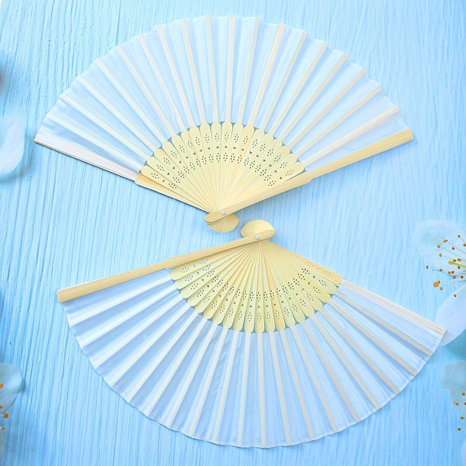 White Silk Hand Fan Set of 50 with Gift Bag for Weddings and Parties 23cm