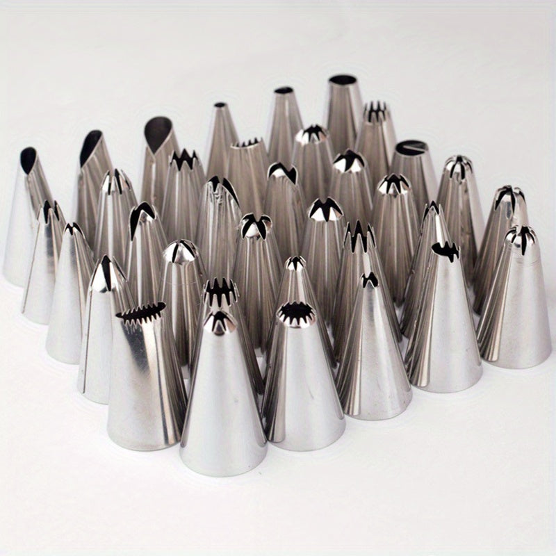 Set of 10 Stainless Steel Icing Nozzles for Cake Decorating, Piping Tips for Desserts