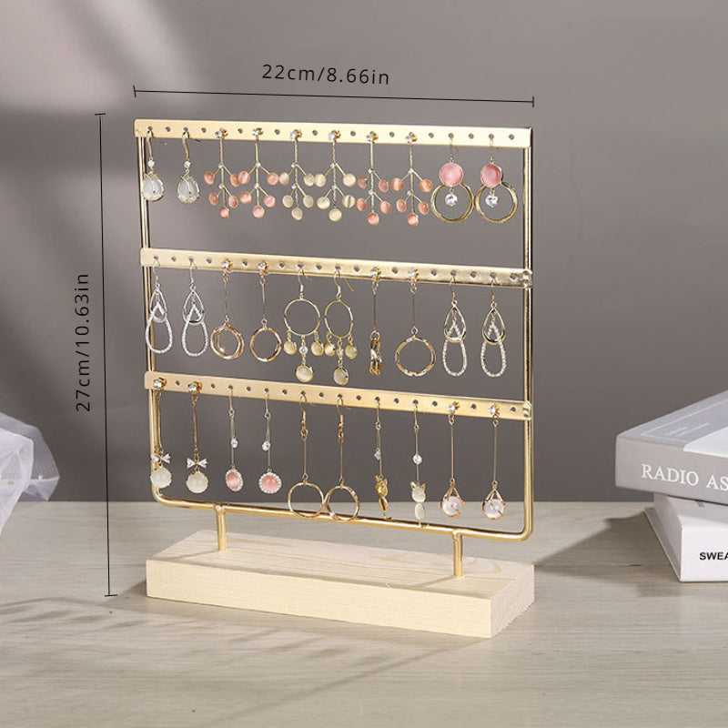 Wooden Earring Display Stand with Iron Hanging Jewelry Organizer for Studs
