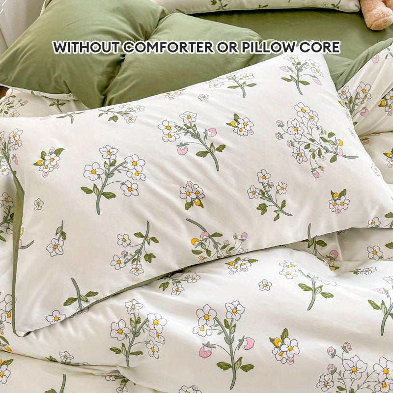 Set of 3 Floral Duvet Covers with Green Leaves and White Flowers Hypoallergenic Bedding