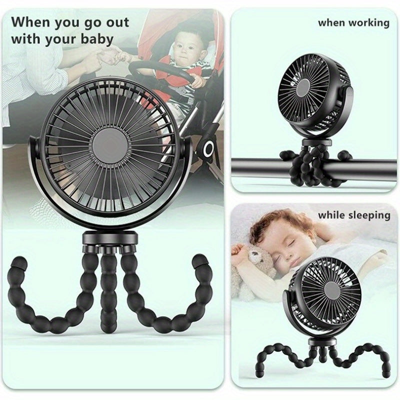 Small Portable Octopus Fan USB Rechargeable Quiet Handheld Desktop with Power Bank