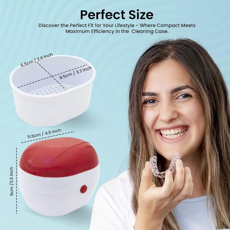 Portable Denture Cleaner Case with Filter for Braces Retainers Jewelry and Oral Hygiene