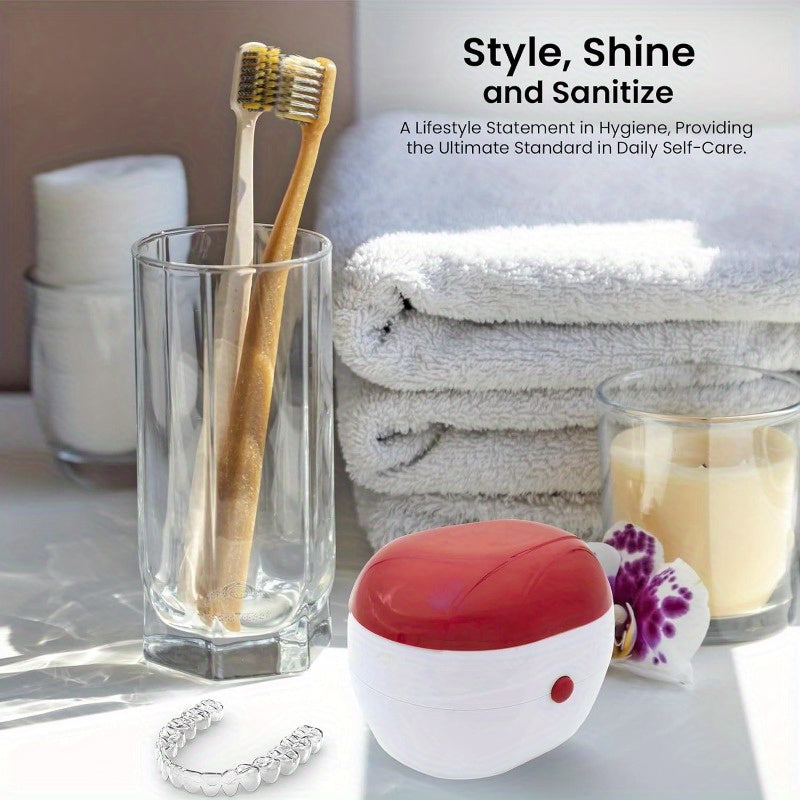 Portable Denture Cleaner Case with Filter for Braces Retainers Jewelry and Oral Hygiene