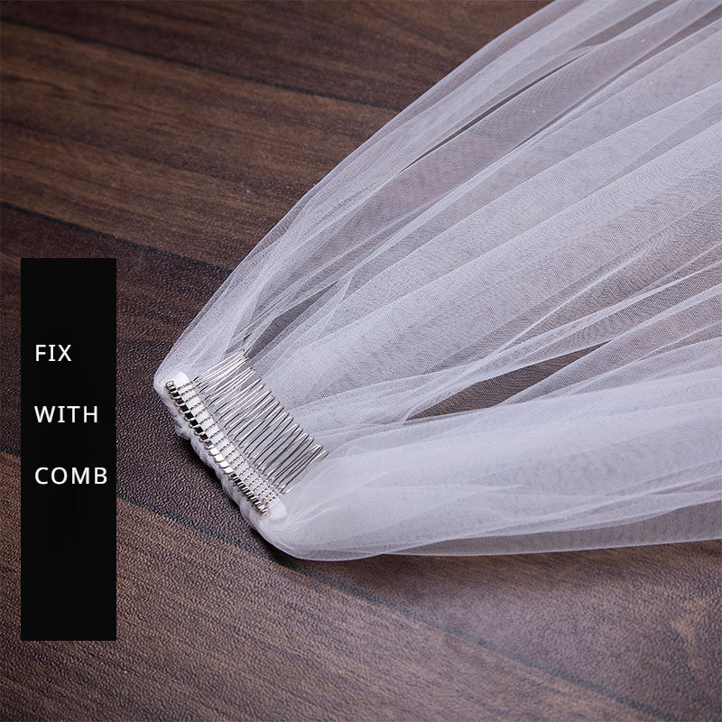 White Bridal Veil with Two-Layer Lace Edge and Sparkling Sequins for Weddings