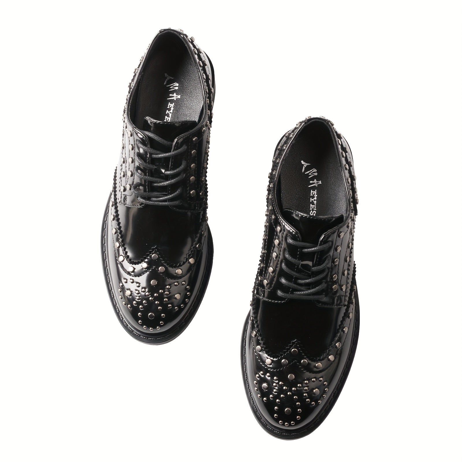 Women's Faux Leather Low Heel Oxford Shoes Black Brogue Flats