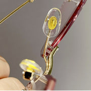 Pink Gradient Rimless Reading Glasses for Women with Glitter Rhinestones 0-4.0 Power