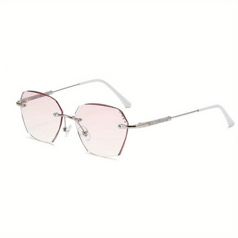 Pink Gradient Rimless Reading Glasses for Women with Glitter Rhinestones 0-4.0 Power