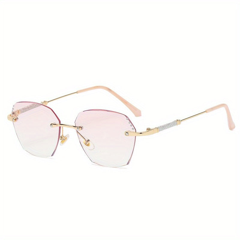 Pink Gradient Rimless Reading Glasses for Women with Glitter Rhinestones 0-4.0 Power