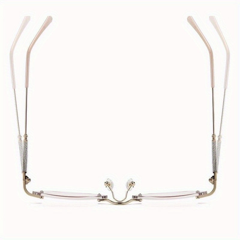 Pink Gradient Rimless Reading Glasses for Women with Glitter Rhinestones 0-4.0 Power