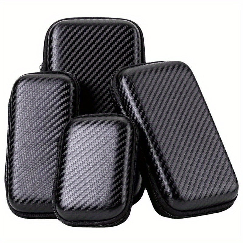 EVA Hard Shell Zipper Pouch for Phone Charger and Accessories Carbon Fiber Pattern Storage Bag