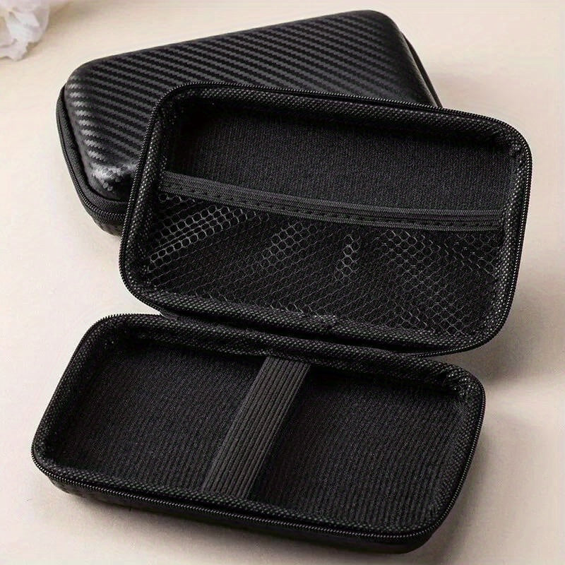 EVA Hard Shell Zipper Pouch for Phone Charger and Accessories Carbon Fiber Pattern Storage Bag