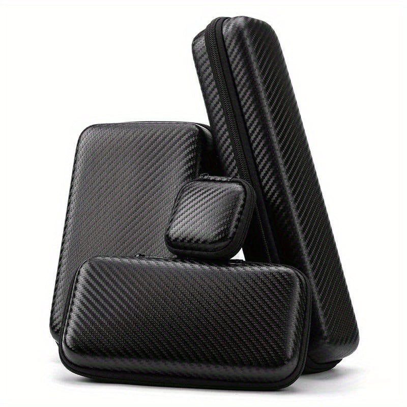 EVA Hard Shell Zipper Pouch for Phone Charger and Accessories Carbon Fiber Pattern Storage Bag