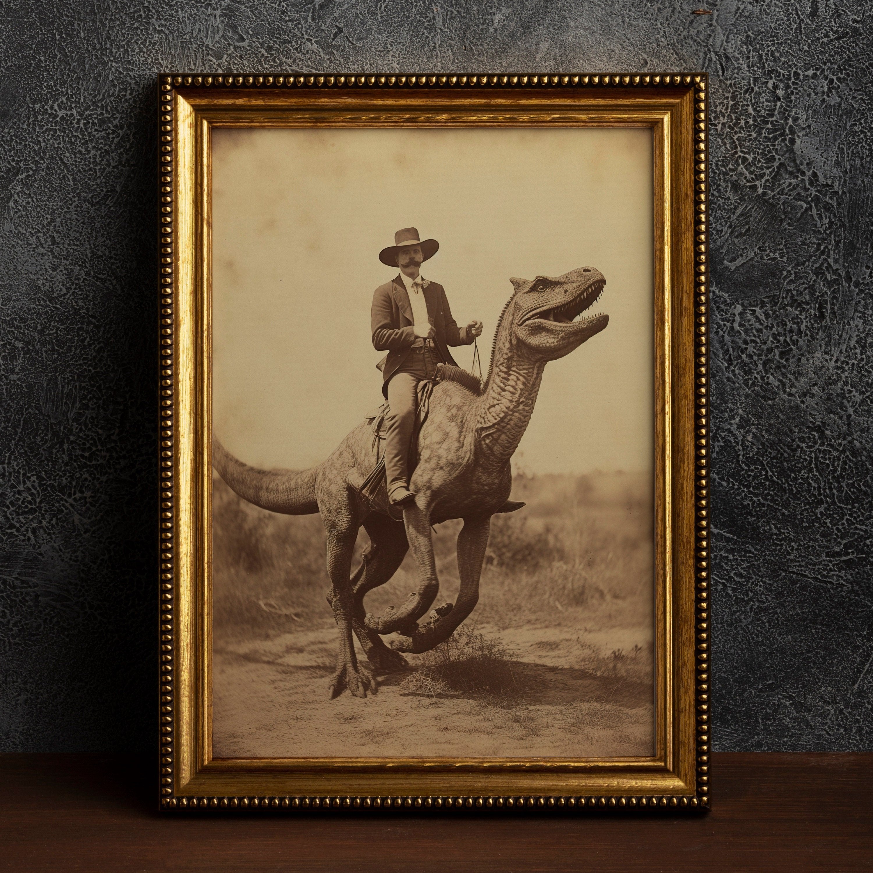 Vintage Dinosaur Cowboy Canvas Wall Art for Bedroom Living Room Decor