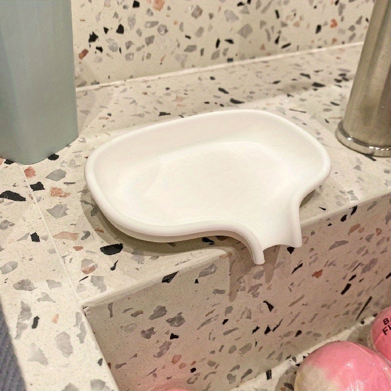 Jabonera minimalista para baño con drenaje, cerámica blanca, diseño compacto
