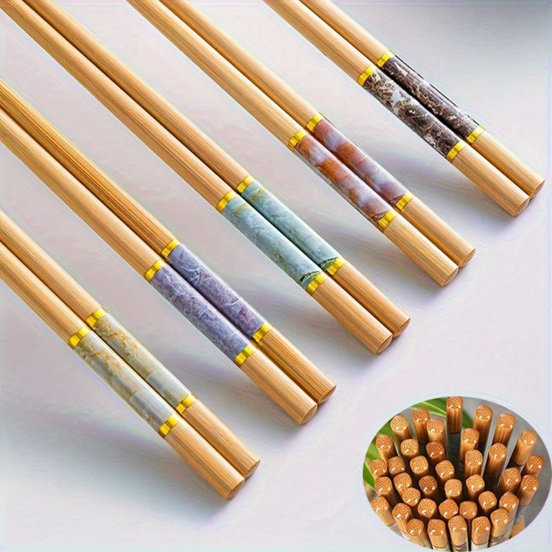 Family Set of 5 Pairs Bamboo Crackle Print Chopsticks for Chinese Cuisine