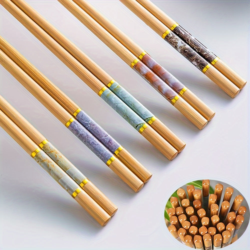 Family Set of 5 Pairs Bamboo Crackle Print Chopsticks for Chinese Cuisine